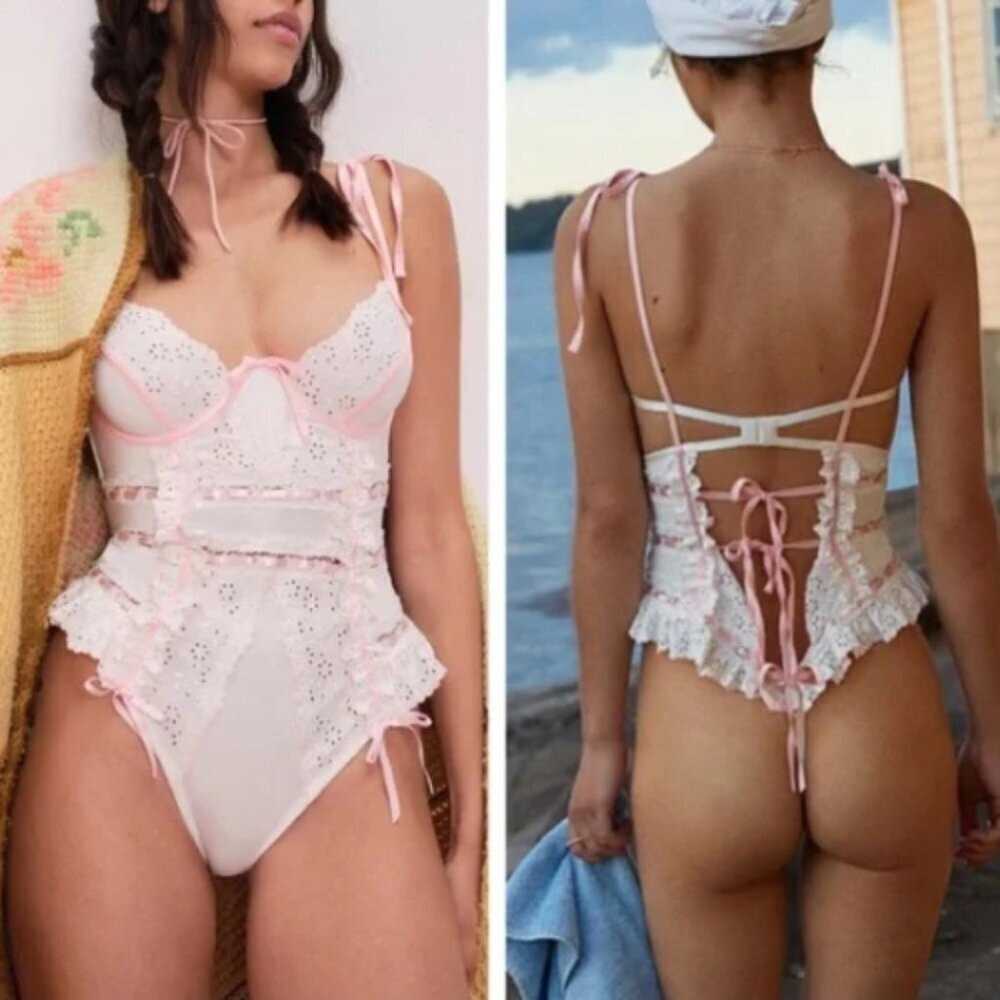 New! For love and lemons swirl eyelet bodysuit teddy lingerie 1510
